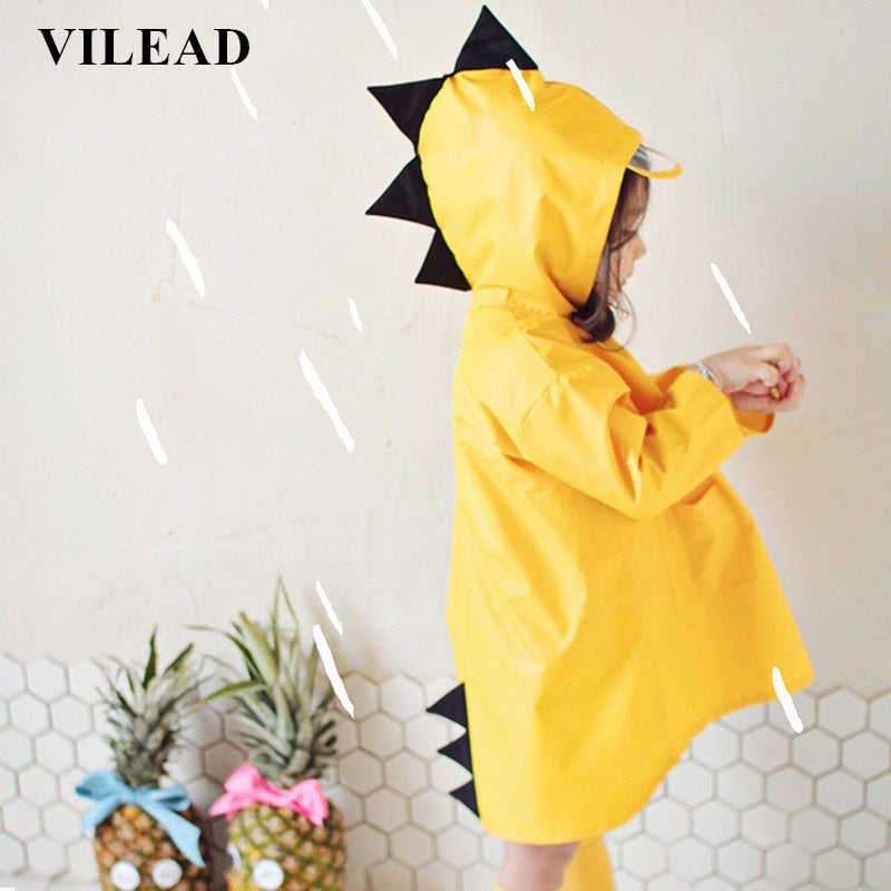 VILEAD Cute Dinosaur Polyester Baby Raincoat Outdoor Waterproof Rain Coat Children Impermeable Poncho Boy Girl Rain Jacket Gift windfallheights