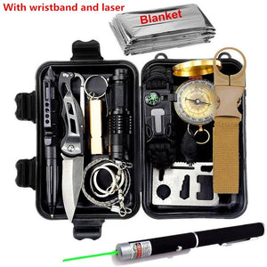 Survival kit set military outdoor travel mini camping tools aid kit emergency multifunct survive Wristband whistle blanket knife windfallheights