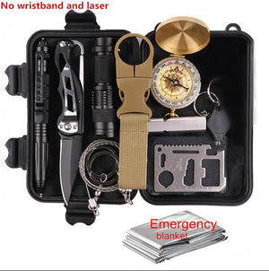 Survival kit set military outdoor travel mini camping tools aid kit emergency multifunct survive Wristband whistle blanket knife windfallheights