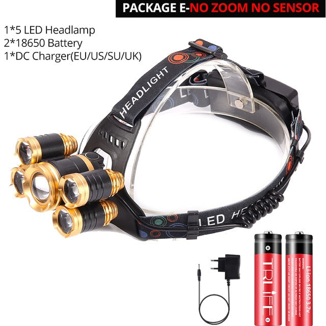 Powerful LED Headlight headlamp 5LED T6 Head Lamp Best For Camping, fishing windfallheights