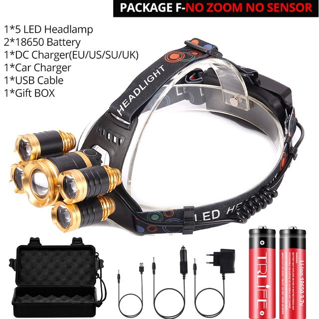 Powerful LED Headlight headlamp 5LED T6 Head Lamp Best For Camping, fishing windfallheights