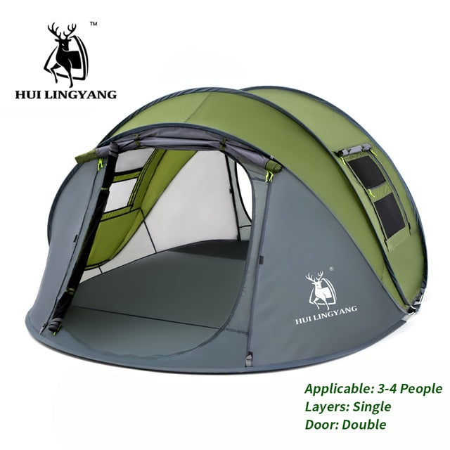 HUI LINGYANG Throw pop up tent 4-6 Person outdoor automatic tents Double Layers large family Tent waterproof camping hiking tent windfallheights