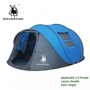 HUI LINGYANG Throw pop up tent 4-6 Person outdoor automatic tents Double Layers large family Tent waterproof camping hiking tent windfallheights