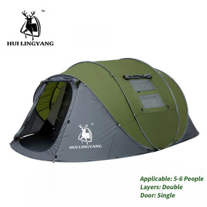 HUI LINGYANG Throw pop up tent 4-6 Person outdoor automatic tents Double Layers large family Tent waterproof camping hiking tent windfallheights