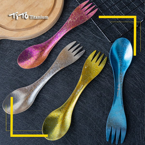 TiTo Outdoor Camping Picnic titanium Spoon Tableware titanium alloy Fork Ultralight pure titanium Spork windfallheights