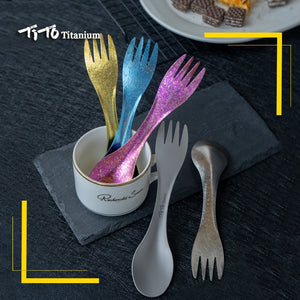 TiTo Outdoor Camping Picnic titanium Spoon Tableware titanium alloy Fork Ultralight pure titanium Spork windfallheights