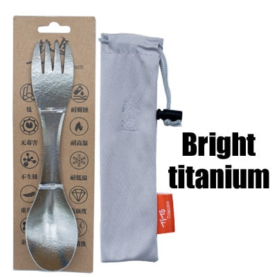 TiTo Outdoor Camping Picnic titanium Spoon Tableware titanium alloy Fork Ultralight pure titanium Spork windfallheights