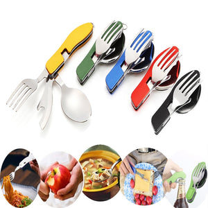 Portable Picnic camp spoon fold Spork fork flatware tableware knife cutlery Bottle can opener multitool multi tool utensil windfallheights