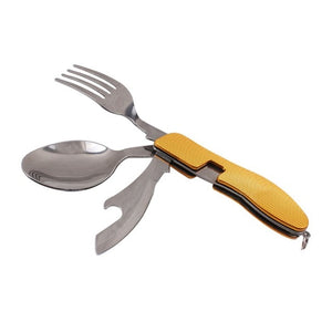 Portable Picnic camp spoon fold Spork fork flatware tableware knife cutlery Bottle can opener multitool multi tool utensil windfallheights