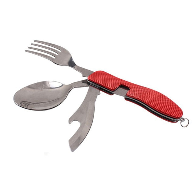 Portable Picnic camp spoon fold Spork fork flatware tableware knife cutlery Bottle can opener multitool multi tool utensil windfallheights