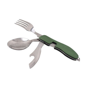 Portable Picnic camp spoon fold Spork fork flatware tableware knife cutlery Bottle can opener multitool multi tool utensil windfallheights