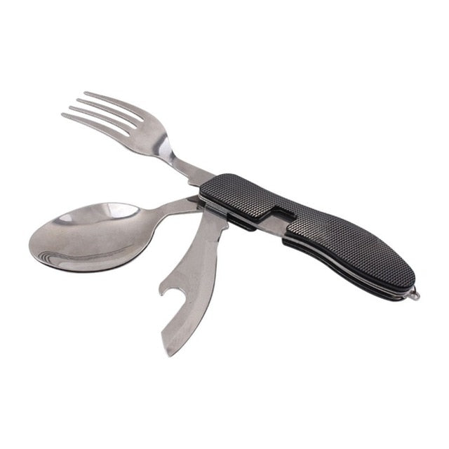 Portable Picnic camp spoon fold Spork fork flatware tableware knife cutlery Bottle can opener multitool multi tool utensil windfallheights