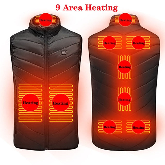 New 9 Places Heated Vest Men Women Usb Heated Jacket Heating Vest Thermal Clothing Hunting Vest Winter Heating Jacket Black S-6XL windfallheights